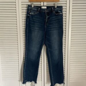 VERVET BY FLYING MONKEY Blue Ankle Cropped Jeans with Frayed Hem